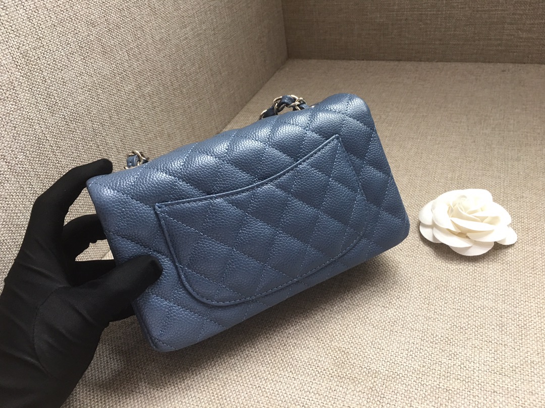 Small Classic Flap Caviar Bag A01116 Dark Blue/Silver